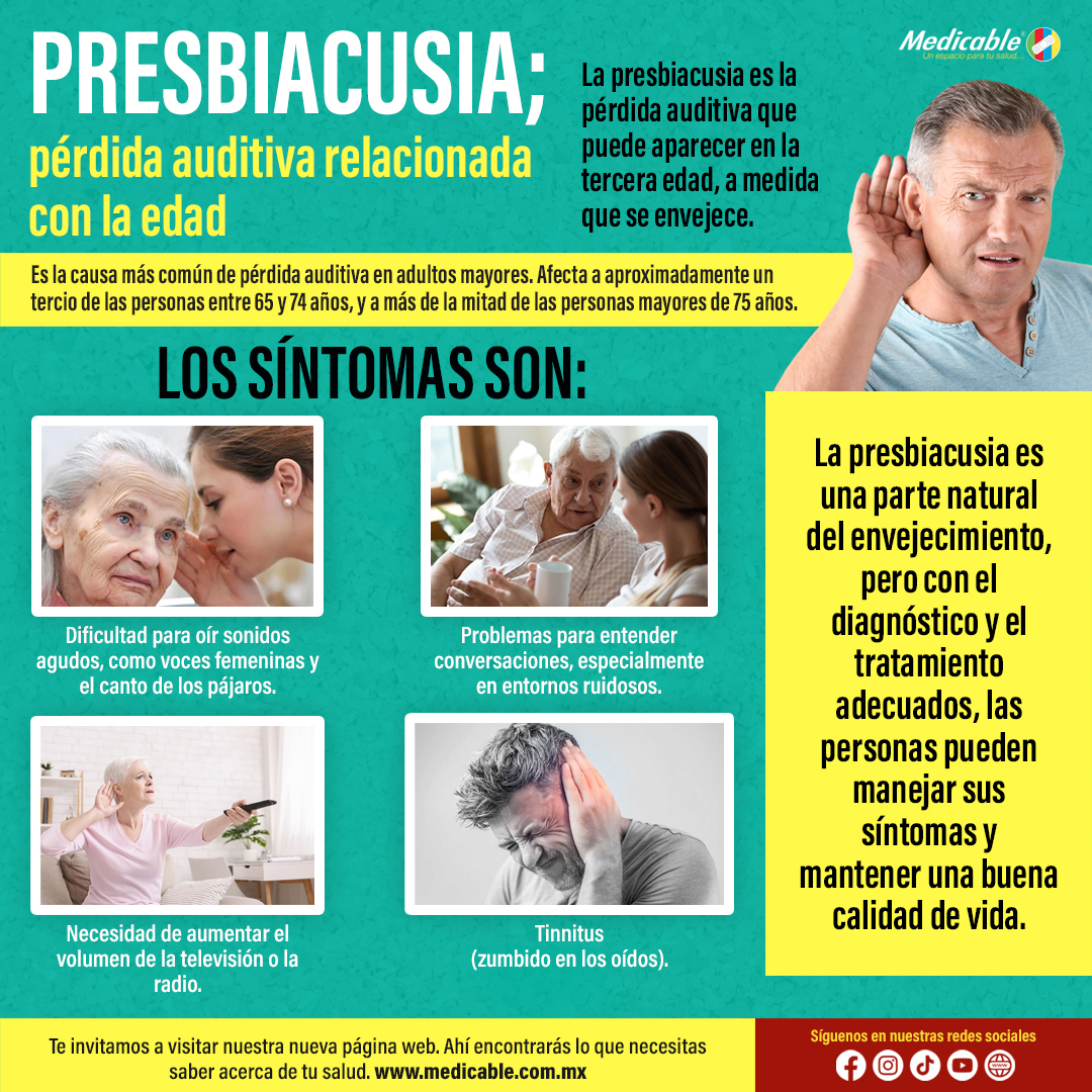 Presbiacusia; pérdida auditiva relacionada con la edad.
